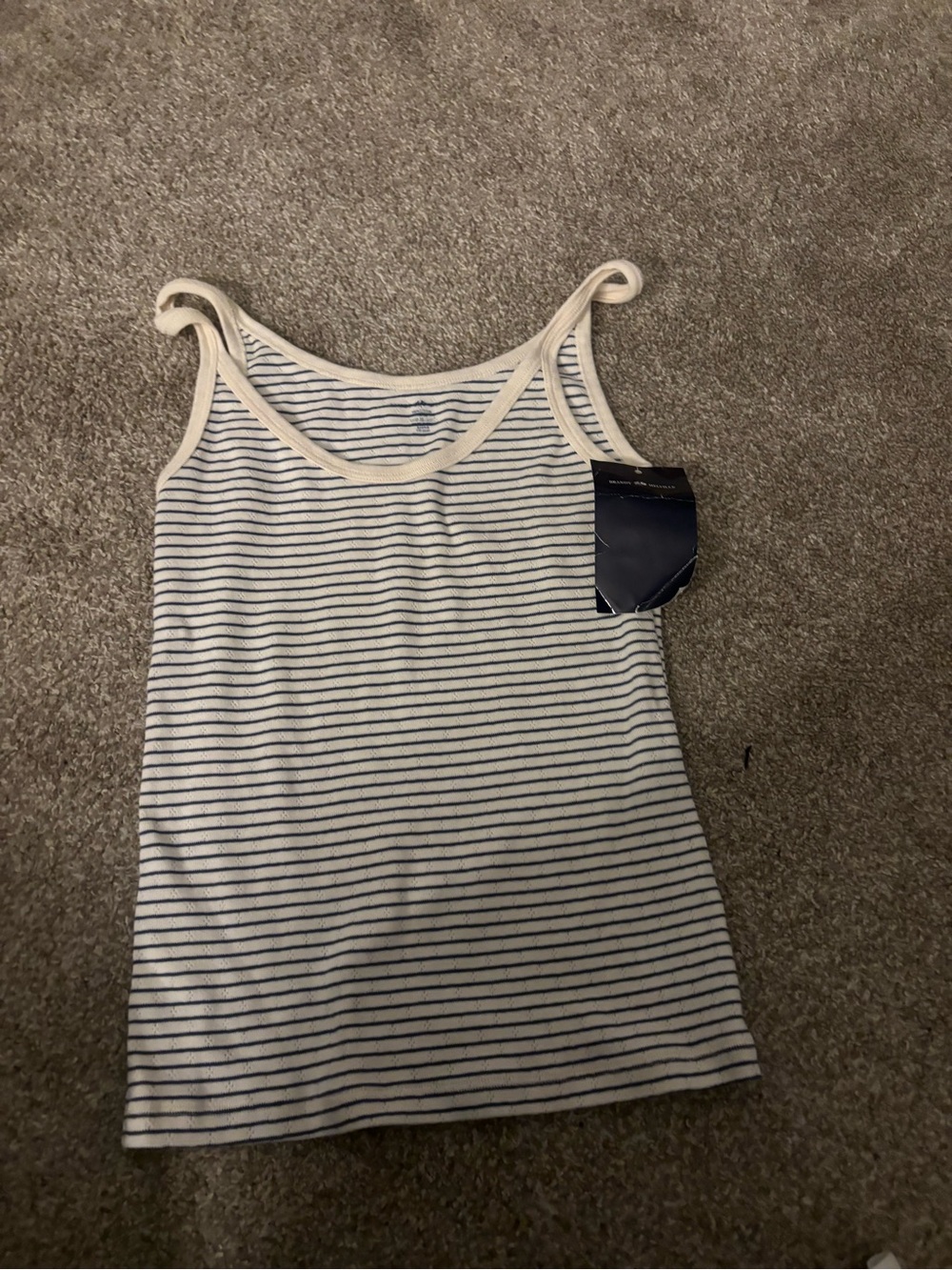 Brandy Melville White and Navy Striped Ribbed Tank